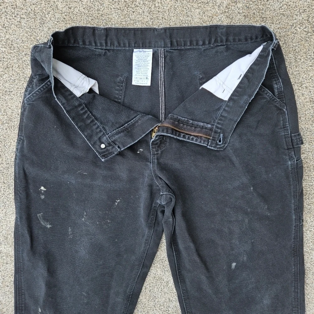 Vintage Carhartt Cargo Pants Black Dungaree Fit Distressed B11 BLK Mens 38x32